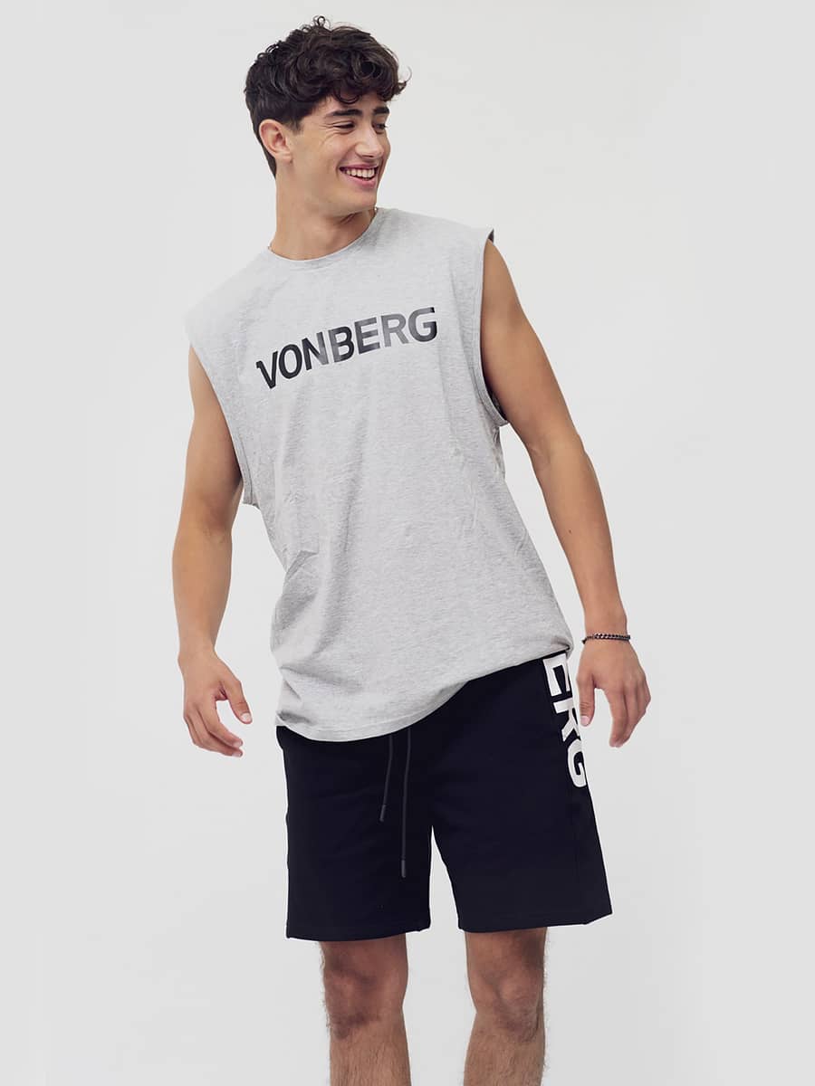 premium logo sleeveless tee in grey color for men vonberg