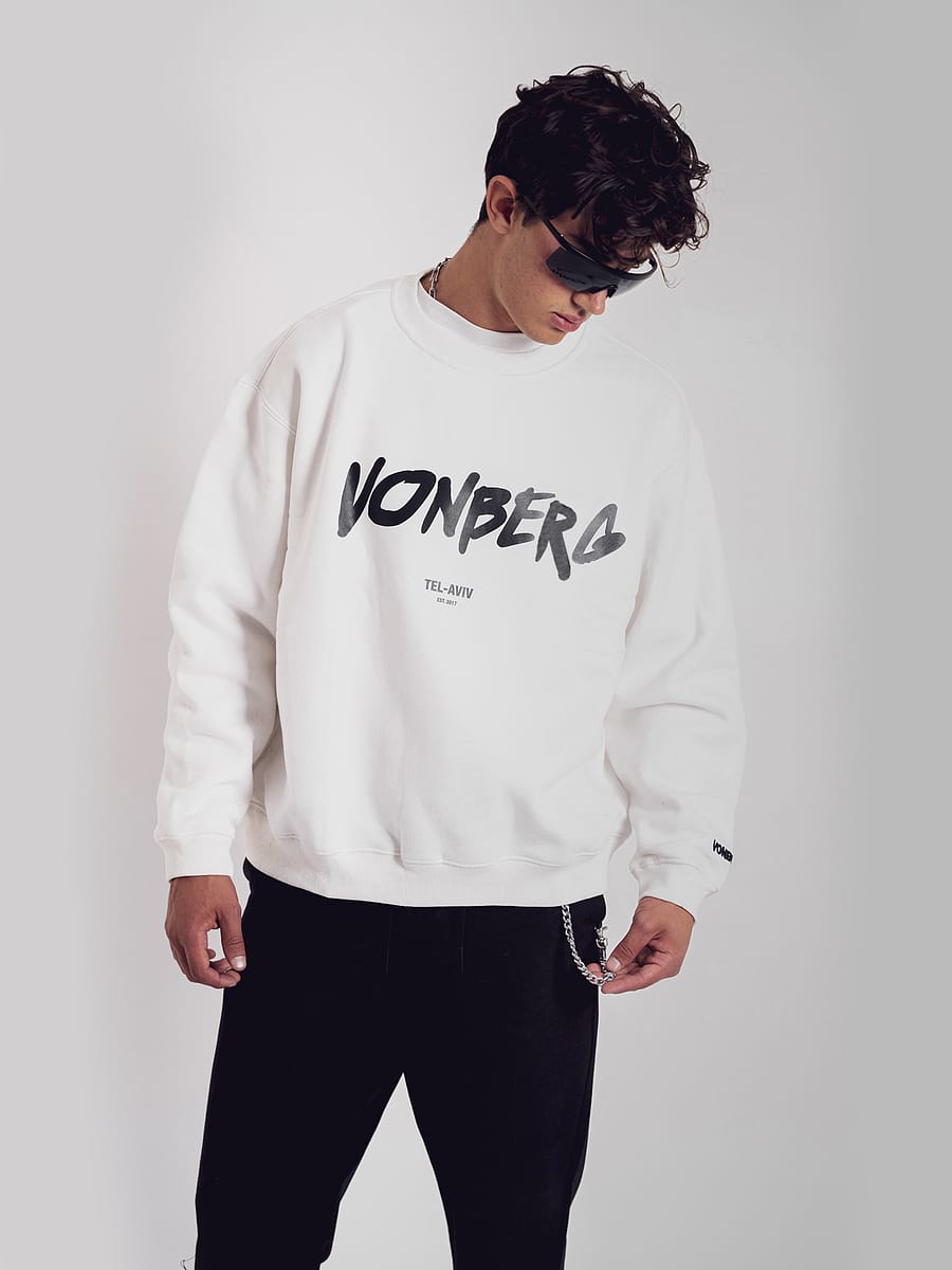 vonberg punk logo premium signature sweatshirt for men and women in white color