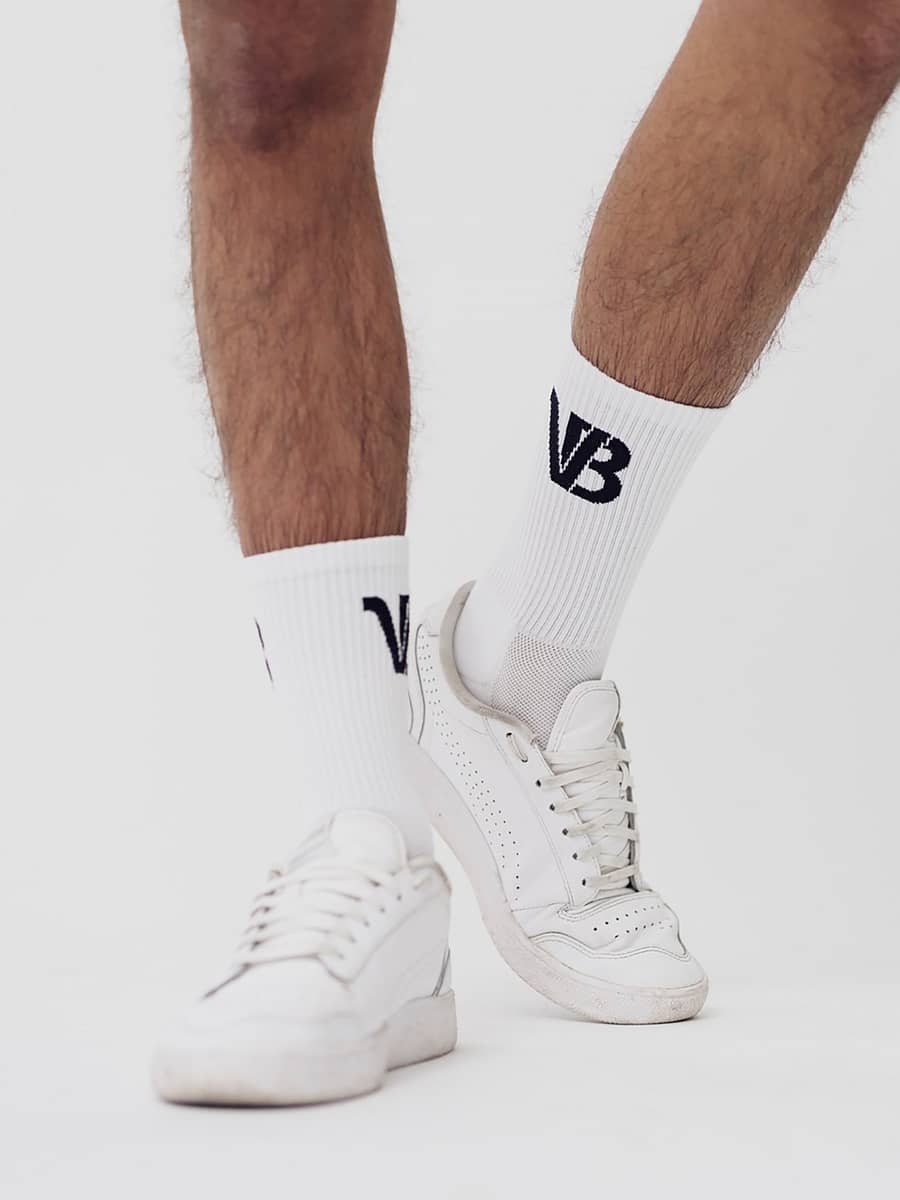 Vonberg Comfortex premium monogram socks for men and women with cusion in white