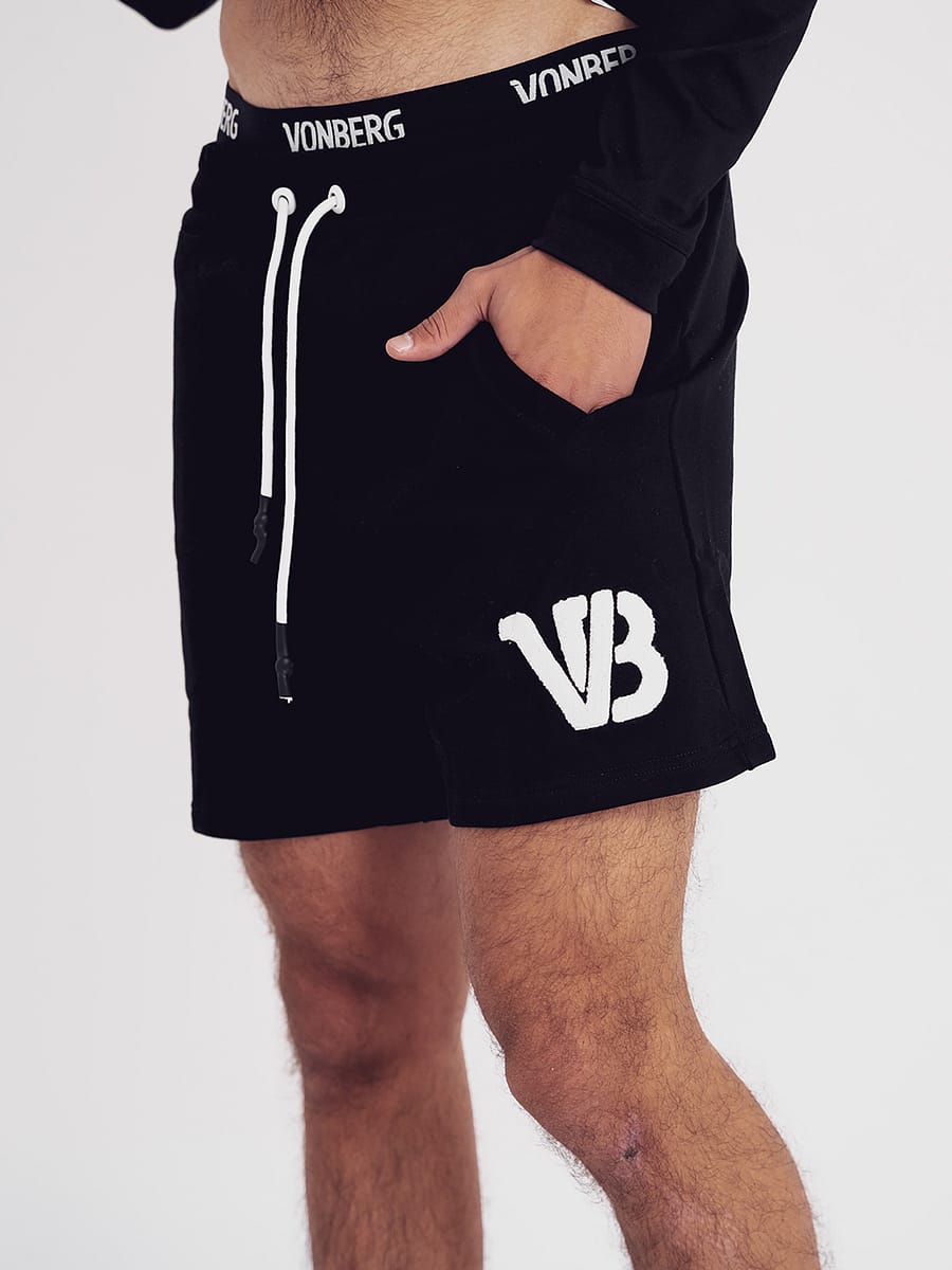 vonberg monogram terry premium cotton short in black color for men and women