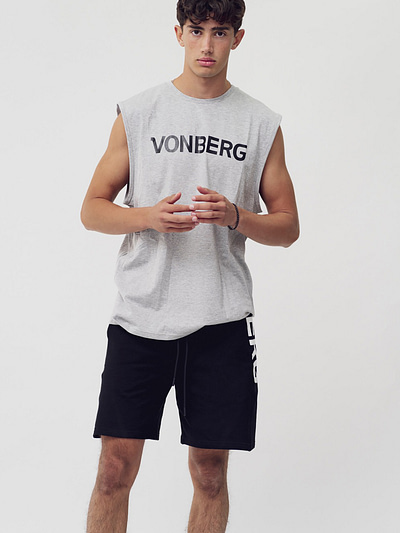 premium logo sleeveless tee in grey color for men vonberg