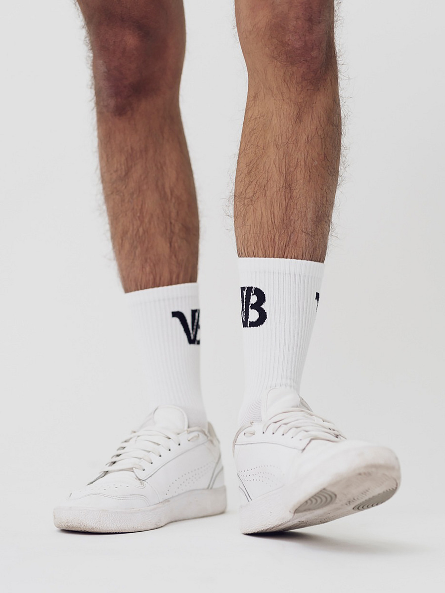 Vonberg Comfortex premium monogram socks for men and women with cusion in white